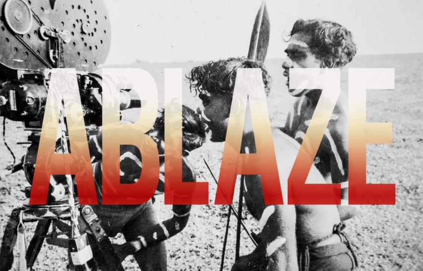 Image of a snippet of the Ablaze film with Ablaze text overlayed.